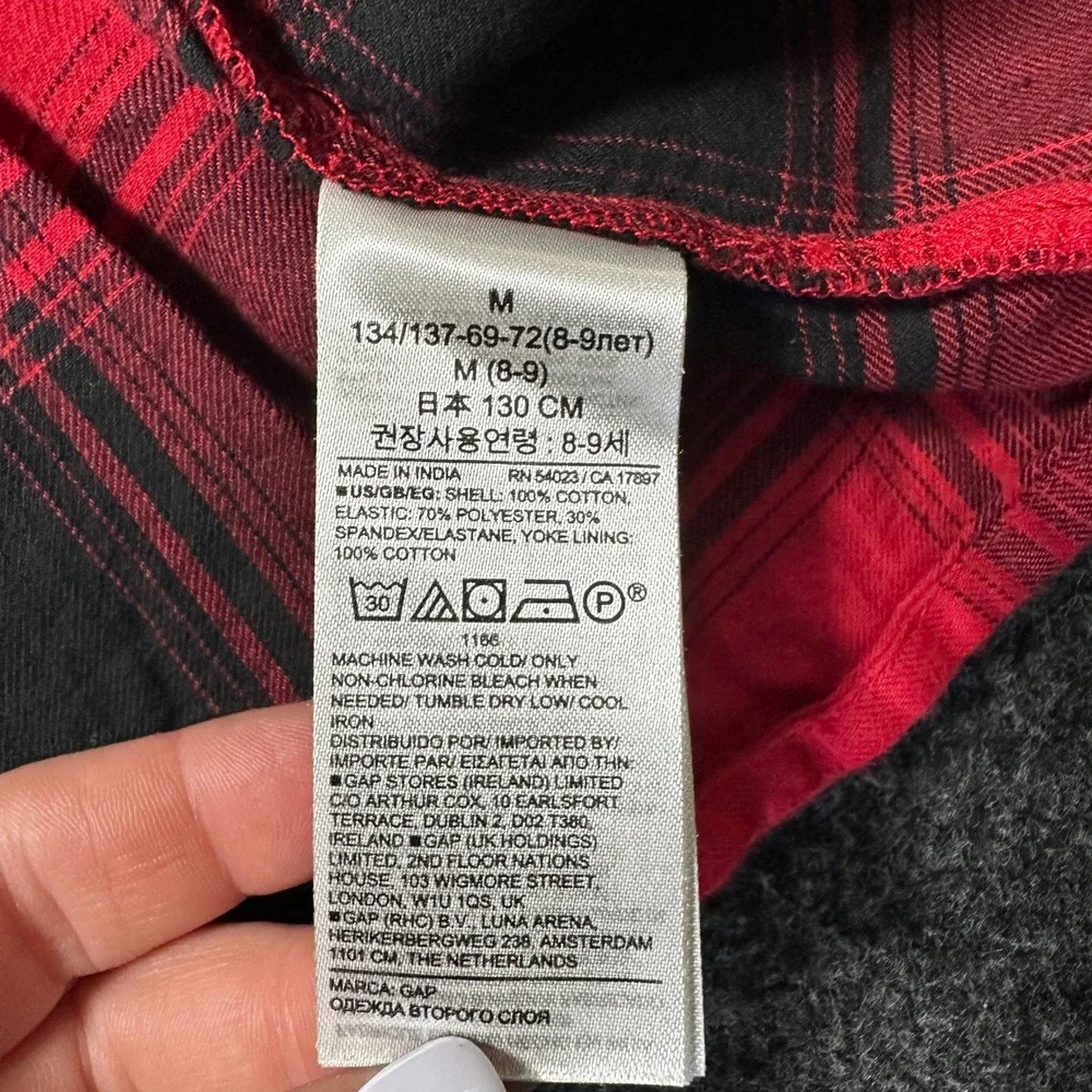 Gap Kids Girls Red Black Buffalo Plaid Smocked Dress Long Sleeve Size M 8-9